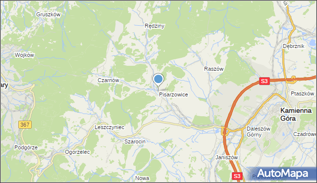 mapa Pisarzowice, Pisarzowice gmina Kamienna Góra na mapie Targeo